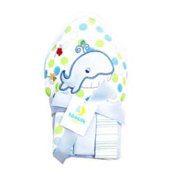 Spasilk Baby Bath Hooded Terry Towel with 3 Washcloths, Baby Bath Essentials, One Size, Blue Whale