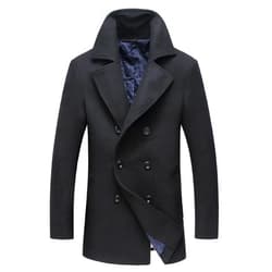 chouyatou Men's Classic Notched Collar Double Breasted Wool Blend Pea Coat