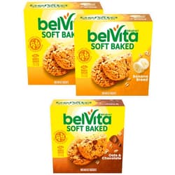 belVita Soft Baked Breakfast Biscuits Variety Pack, Banana Bread and Oats & Chocolate, Chewy Breakfast Bars, 3 Boxes of 5 Packs (1 Biscuit Per Pack)