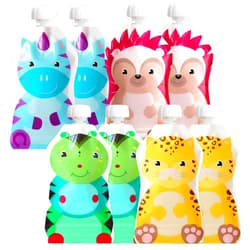 ChooMee Reusable Baby Food Pouches | BPA Free | Fill with Baby Food Applesauce Yogurt and Purees | Leakproof Double Lock Zipper, Easy Fill and Clean Wide Bottom | 5 oz | 8 pack, SnakPack FreshSquad