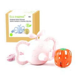 Eco inspired Baby Teething Toys Elephant Silicone Baby Rattle Teether with Pacifier Clip, Massage Teeth & Soothes Gums, BPA Free (3 Month+, Pink) ¡­