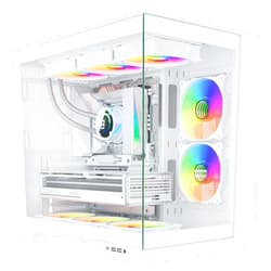Sevenhero Panoramic H602 ATX Mid-Tower Gaming PC Case with 5X 120mm ARGB Fans, Dual-Chamber Design, Supports 2X 360mm Radiators, 400mm GPU, White