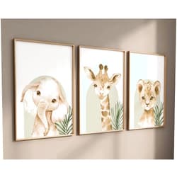 Tanmart Animal Wall Art Pictures Baby Nursery Canvas Wall Art Decor Safari Animal Prints Jungle Kids Wall Art Woodland Nursery Wall Decor Giraffe Jungle Poster for Room 12x16 Inch Unframed Set of 3