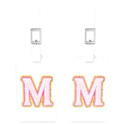 Sodsay 2 PCS Initial Luggage Tag, Luggage Tags for Suitcases Cute Embroidered Letter PU Leather Travel Bag Baggage Tags Privacy Cover ID Label for Women Kids Teens Men(M, White Leather+Pink Letter)