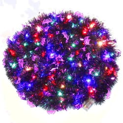 CCINEE Halloween Prelit Tinsel Garland, 33 Ft Spooky Bat Metallic Hanging Garland with 100 Multicolored Battery Operated LED String Lights for Halloween Party Decoration, Black＆Purple