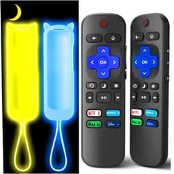 OneBom (Pack of 2) Replacement Remote for Roku TV with Soft Protective Silicone Cover(Glow in The Dark), Universal Remote for TCL/Hisense/Sharp/Onn/Element/Philips Roku Smart TV Blue Yellow