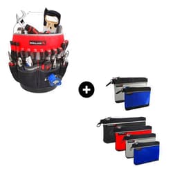 IRONLAND Bucket Tool Organizer with 51 Pockets and 6 Pack Small Tool Pouches with Zipper
