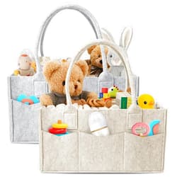 HIPHOP PANDA 2-Pack Diaper Caddy Organizer - Nursery Storage Bin & Car Organizer for Diapers, Wipes, and Baby Essentials - Dual-Color Solid Set (Grey/Oatmeal), Large Size