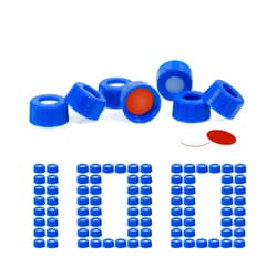 PEKYBIO HPLC 9-425 Screw Thread Vial Blue Caps, 2ml autosampler Vial caps, 9 mm, Red PTFE/White Silicone Septa, 100 pcs/pk