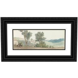 ArtDirect Abraham-Louis-Rodolphe Ducros 18x9 Black Ornate Frame and Double Matted Museum Art Print Titled: View of Paterno (1778)