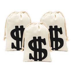 Eoocan 3 Pack Canvas Natural Money Bag Pouch with Drawstring Closure for Toy Party Favor, 6.3 x 9 Inches Money Bags Dollar Sign for Bank Robber Pirate Cowboy Halloween Cosplay Theme Party