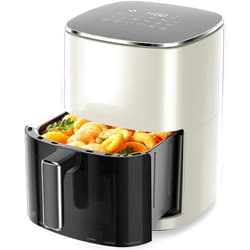 Sweetcrispy 6QT Air Fryer with Window, Square Airfryer Oven 12-in-1 for Family, 400°F Rapid Air Crispy Technology, Roast Bake Dehydrate, Nonstick & Easy-Clean Basket,Off-White