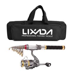 Lixada Fishing Pole Combo Set Telescopic Fishing Rod and Reel Combos Kit Fiber Fishing Pole Spinning Reels Fishing with Carrier Bag