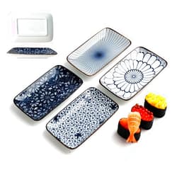 YIK TUNG 4 Piece Sushi Plate Set,3.6-inch Ceramic Rectanglar Dinner Plates for 2,Multi-Use Small Serving Plates for Sushi, Fruit, Charcuterie & Party Entertaining