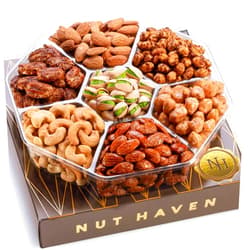 Nut Haven Nuts Gift Basket - Assortment of Sweet & Roasted Salted Gourmet Nuts - Assorted Food Gift Box for Birthday, Family, Sympathy, Men & Women.