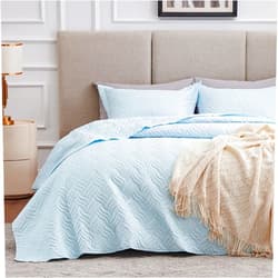 Love's cabin Quilts for Queen Bed Light Blue Bedspreads - Soft Bed Summer Quilt Lightweight Microfiber Bedspread- Modern Style Wave Pattern Coverlet for All Season - 3 Piece (1 Quilt, 2 Pillow Shams)