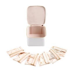 Frebeauty Small Travel Jewelry Box,Travel Jewelry Case with 6 Pouch Bags,Portable Travel Jewelry Organizer,Mini Jewelry Storage,3.35 x 4.9 x 4.8 Inches,Gift Idea for Women Girls (White)