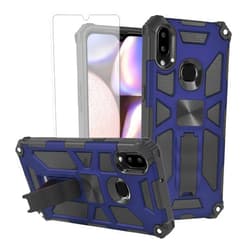 Asuwish Phone Case for Samsung Galaxy A10s with Tempered Glass Screen Protector Cover and Cell Accessories Stand Kickstand Hybrid Dual Layer Full Body Protective Glaxay Galaxies A10x Women Men Blue