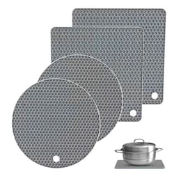 Gaiamat Silicone Trivet Mats, 4 Pack 2 Shape(2 Squared+2 Round) Heat Resistant Pot Holders Set, Silicone Table Mats Large Coasters for Kitchen Counter, Tables, Hot Dishes, Hot Pats, Pans(Grey)