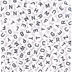 WHEAZIENS 1200pcs 4×7mm Alphabet Beads White Round Acrylic Black Letter Beads, for Bracelets and Jewelry Making
