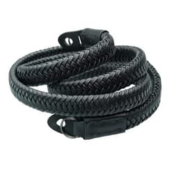 Vi Vante Black Leather Braided Camera Strap Matador Noir w/Electroplated Rings, Hand-Made 47 inches (Vegan Leather)