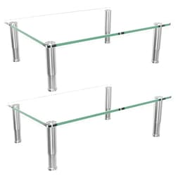 Simple Trending 2 Pack Computer Monitor Riser with Height Adjustable, Tempered Glass, Multi Media Desktop Stand for Flat Screen TV Laptop