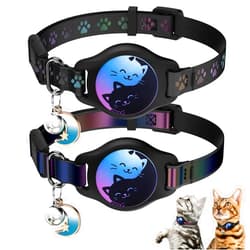 Typecase Cat Collar with Airtag Holder, 2 Pack Waterproof Breakaway Kitten Collar for Apple AirTag GPS Tracker, Adjustable Cat Collar with Buckle, Bell & Reflective Pattern for Cats, Kittens, Black (8-11