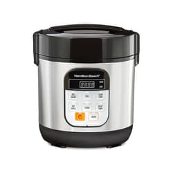 Hamilton Beach Digital Programmable Rice Cooker & Food Steamer, with Slow Hard-Boiled Egg Functions, Egg/Steam Tray, Small & Compact, 6 Cups Cooked (3 Uncooked), Stainless Steel (37524)