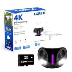 Lorex 4K 8MP Wi-Fi Dual-Lens Outdoor Security Camera - Smart Security Lighting, Smart Motion Detection, 180° Panoramic View, Auto Framing, Color Night Vision, 2-Way Talk, Includes 32 GB Micro SD
