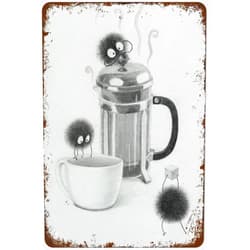 Nichpedr Coffee Tea Sprites Breakfast Nook Soot Sprite French Press Studio Ghibli Wal Retro Nostalgic Metal Aluminum Sign Wall Quote Living Room Bathroom Gym Gift for Friends Family Lady 8x12 Inch
