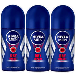 Nivea for Men Dry Impact Antiperspirant Deodorant Roll-on 50ml (3 Pack)