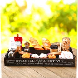 Cinnvoice S'mores Station Box 24 x 12 x 3 inch Large Smores Bar Holder Caddy with Handles Farmhouse Wooden Smores Tray Kit Serving Container Organizer for Kitchen Camping BBQ Party Decor