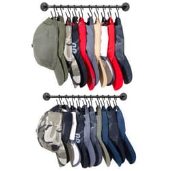 Mkono Hat Rack for Wall Baseball Cap Organizer Hanger with 20 Hooks Modern Metal Hat Holder Wall-Mounted Caps Display for Closet Door Bedroom Entryroom Laundry, Set of 2, Black