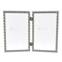 Lawrence Frames 4x6 Hinged Double Brushed Nickel Metal Picture Frame with Rope Design