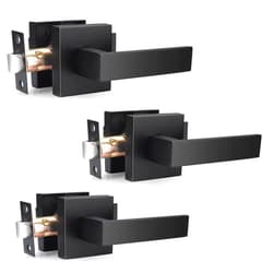 Probrico Matte Black Passage Door Levers Square Hall Closet Handles, Heavy Duty Interior Non-Locking Lever Sets, Reversible for Right & Left Side, 3 Pack