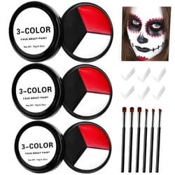EBaokuup 3 Set Black White Red Face body Paint,3 Colors Clown Makeup Kit with Sponge and Brush,Joker Face Body Paint for Halloween Cosplay,Special Effect Makeup and Costume-Themed Party