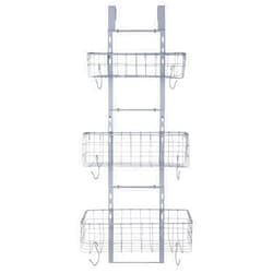 HUIFAHUO Detachable 3-Basket Over The Door Organizer, Heavy Duty Iron Hanging Shelf Door Back Storage Organizer Rack for Kitchen, Bathroom (Grey).