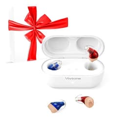 Vivtone Supermini Hearing Aids, Rechargeable Digital Hearing Devices with 16-Channel Sound Processing for Superior Sound Quality, Over-The-Counter, Auto-On/Off, Pair (Blue & Red)