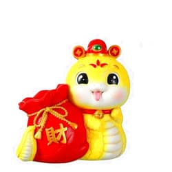 QIUNUOTAN Zodiac Snake Statue,2025 Chinese New Year Feng Shui Gold Tabletop Ornament Snake, Resin Chinese Zodiac Snake Pen Holder.