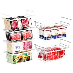 iSPECLE 6 Pack Freezer Organizer Bins - Fit 7 Cu.Ft Freezer, 4 Pack Stackable Deep Freezer Organizer and 2 Pack Hanging Chest Freezer Organizer with Handle Easy Slide to Get Bottom Food, White