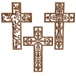 Yookeer 3 Pcs Wooden Wall Hanging Cross Handmade Antique Cross Hanging Decor Religious Brown Wooden Home Decorations Hand Carved Wall Decor for Living Room Nursery Wedding