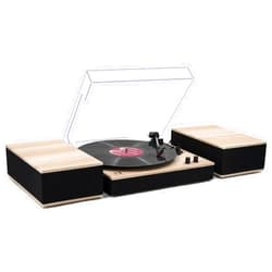 M MUSIC PUBLIC KINGDOM MPK Bluetooth Record Player,Turntable HiFi System with Bookshelf Speakers, 3-Speed Belt-Drive Vinyl Turntable for Vinyl Records with Wireless Playback and Auto-Stop,Light Wood
