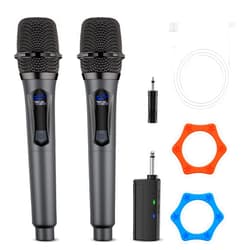 AURGIC Wireless Microphone,Professional Dual Handheld Cordless Dynamic Mic System with Rechargeable Receiver,Plug & Play,Compatible with karaoke machines and PA systems for Speech,Church,Wedding,DJ,Party