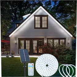 CCILAND Solar Strip Lights Outdoor, 33Ft 640 LED Waterproof Strip Lights with Remote Timer, Multimode Dimmable Outside Strip Lights for Garden Yard Party Decoration, Cool White
