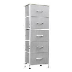 WLIVE Fabric Dresser, 5-Drawer Tall Dresser for Bedroom, Storage Dresser Organizer with Fabric Bins, Wood Top, Sturdy Steel Frame, Chest of Drawers for Closet, Hallway, Light Grey
