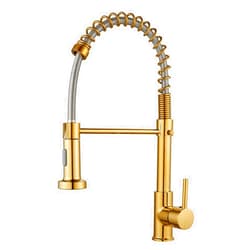 FVITA Polished Gold Kitchen Faucet with Pull Down Sprayer,Lead-Free Solid Brass Kitchen Sink Faucet Single Handle Spring Single Hole Faucet for Kitchen Sink