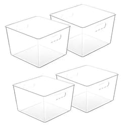 Vtopmart 4 Pack Extra Large Clear Plastic Storage Bins,11x11 Cube Acrylic Organizer Square Containers with Handle for Pantry,Closet,LaundryRoom,Kitchen,Bathroom,UnderSink Organization