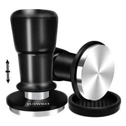 YUSWKO 53.3mm Espresso Tamper, Spring-loaded Coffee Tamper with 15lb / 25lb / 30lbs Replacement Springs, Anodized Aluminum Handle and Stand - Stainless Steel Flat Base