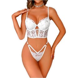 VENUS ALLURE Bridal Lace Lingerie Set for Women, Sexy Underwire Bra and Thong Panty