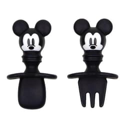 Bumkins Disney Baby Utensils Set, Chewtensils Silicone Spoons for Dipping, Self-Feeding, Baby Led Weaning, Trainer Learning, First Stage Eating, Soft Fork and Spoon, Babies 6 Months, Mickey Mouse